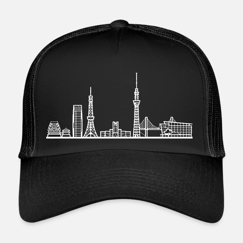 Skyline de Tokyo en blanc avec des détails Casquette trucker 