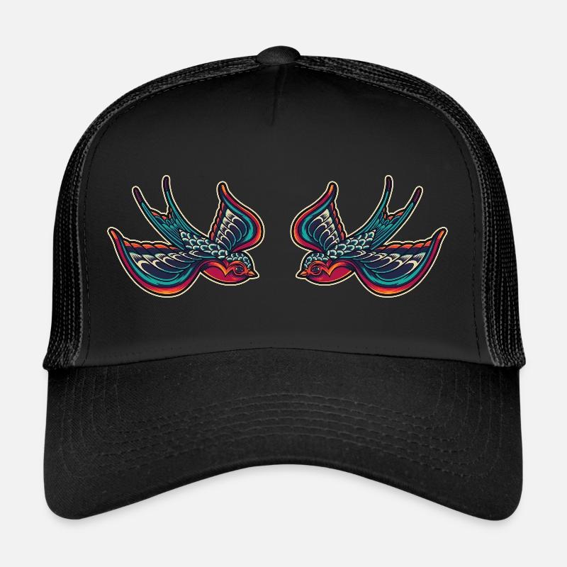 Zwei Schwalben Geschenk Hoffnung Liebe Tattoo Fun - Trucker Cap - Schwarz/Schwarz