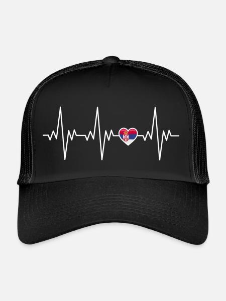 Serbia Heartbeat ECG Gift - Trucker Cap - black/black - Front