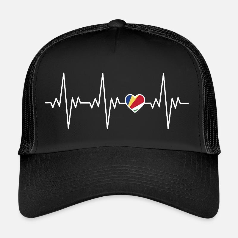 Seychellen Herzschlag EKG Geschenk - Trucker Cap - Schwarz/Schwarz