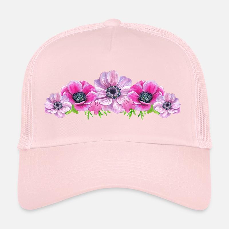 Fleurs d’anémone Fleur Rose Papillon Fleuriste Casquette trucker 
