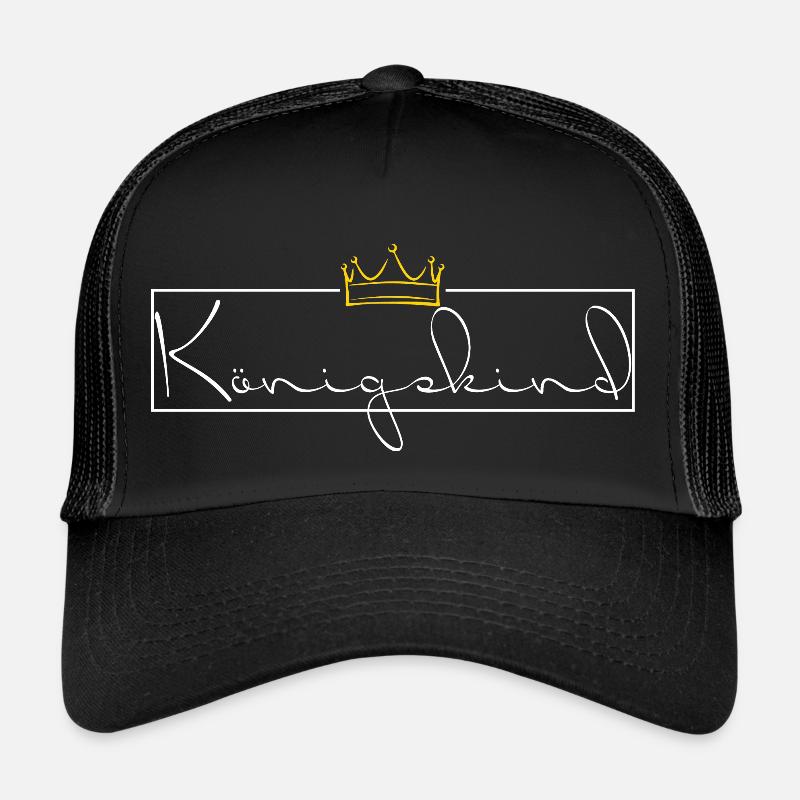 Koenigskind - weiß mit goldener Krone - Trucker Cap - Schwarz/Schwarz