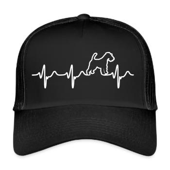 Drahthaar Foxterrier Herzschlag Herzfrequenz EKG - Trucker Cap - Schwarz/Schwarz - Vorne