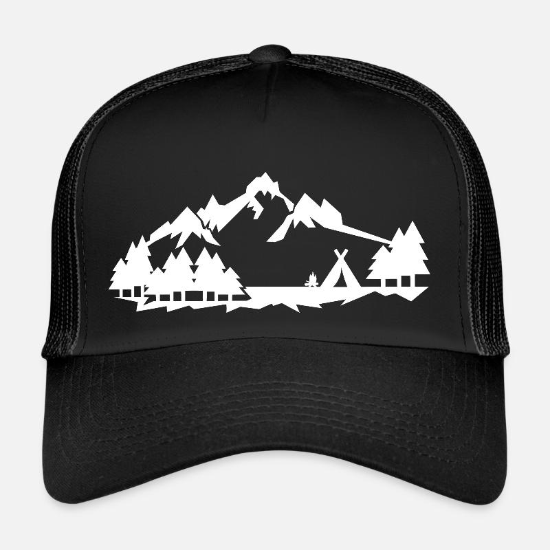 Camping in the forest in the mountains -Silhouette isolier - Trucker Cap - black/black