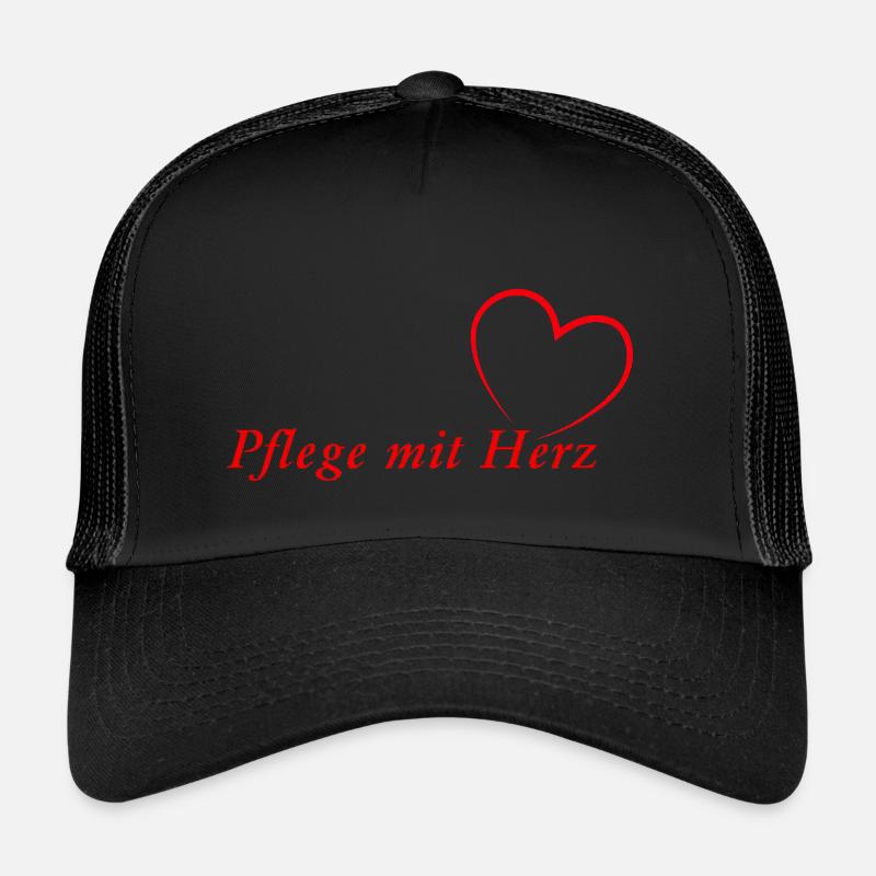 Pflege mit HERZ - Trucker Cap - Schwarz/Schwarz