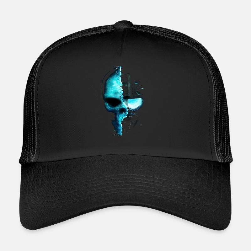 Cyber-Totenkopf - Trucker Cap - Schwarz/Schwarz