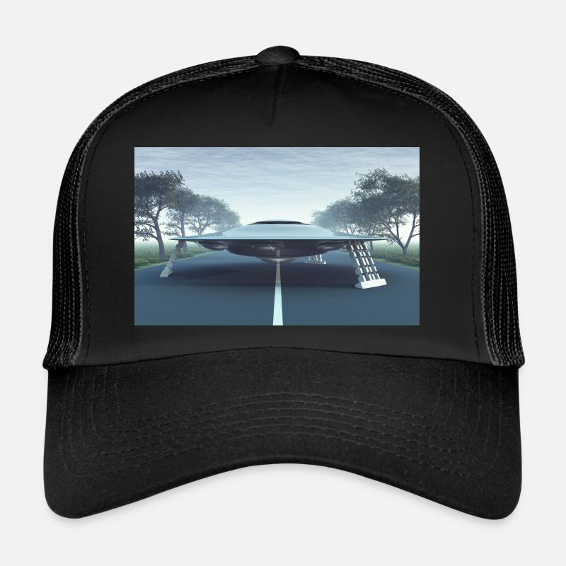 Fliegende Untertasse auf einer Landstraße Trucker Cap