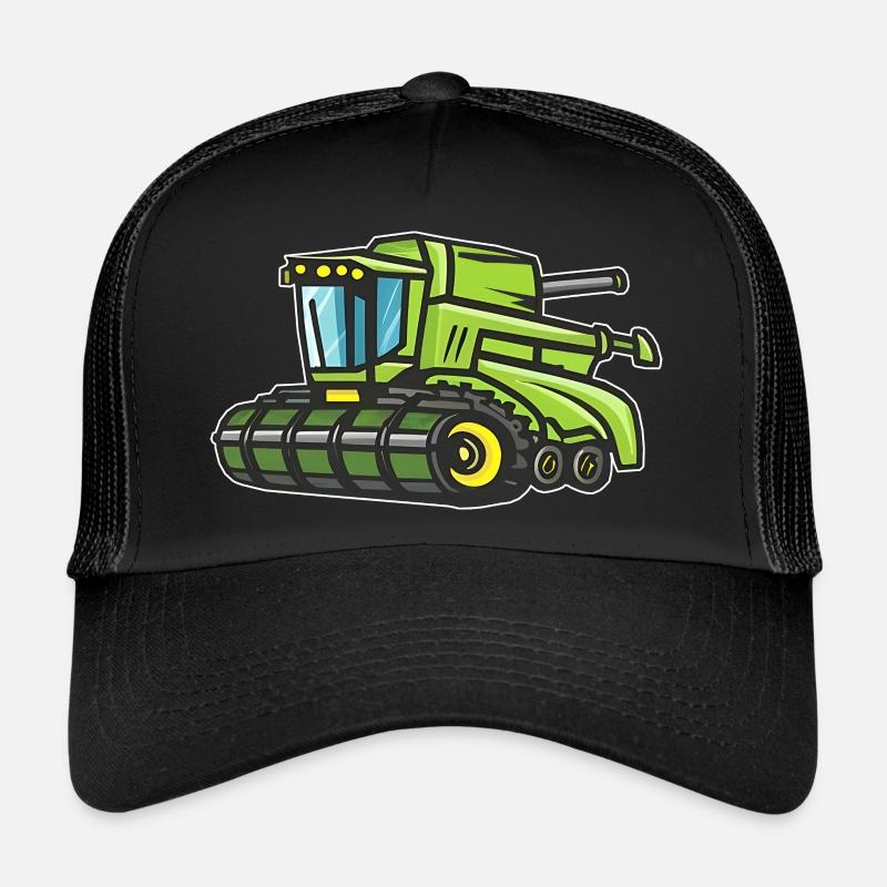 Grüner Mähdrescher - Trucker Cap - Schwarz/Schwarz