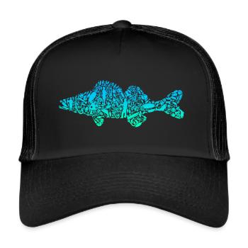 Zander Fishing Fish Colored Predatory Fish Angler - Trucker Cap - black/black - Front