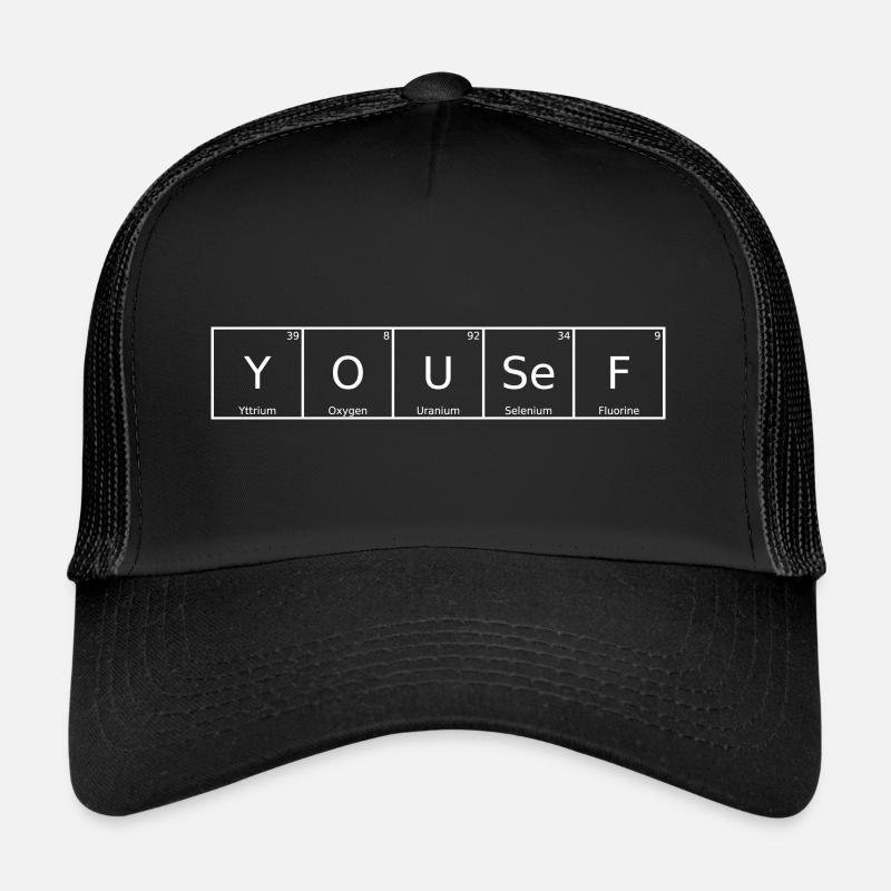 Yousef Nom Prénom Chimie Tableau périodique Éléments Casquette trucker 