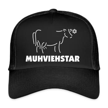 Lustiges MuhViehStar Kuh Satire Bild - Trucker Cap - Schwarz/Schwarz - Vorne