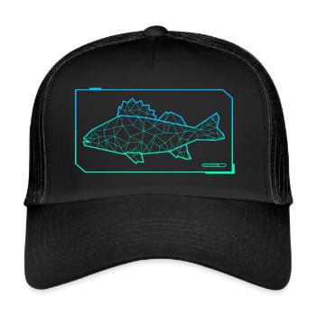 Barsch Angeln Fisch Polygon Barsch Angler - Trucker Cap - Schwarz/Schwarz - Vorne