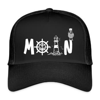 Maritimes MOIN Design Norddeutsche Begrüßung - Trucker Cap - Schwarz/Schwarz - Vorne