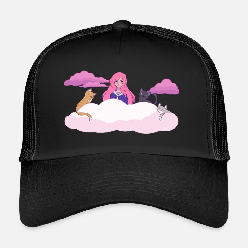 Lizzie in the clouds with cats - Trucker Cap - black/black