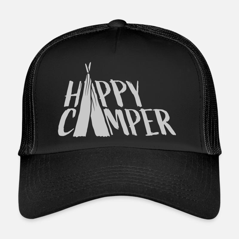 Design Zelt Happy Camper - Trucker Cap - Schwarz/Schwarz