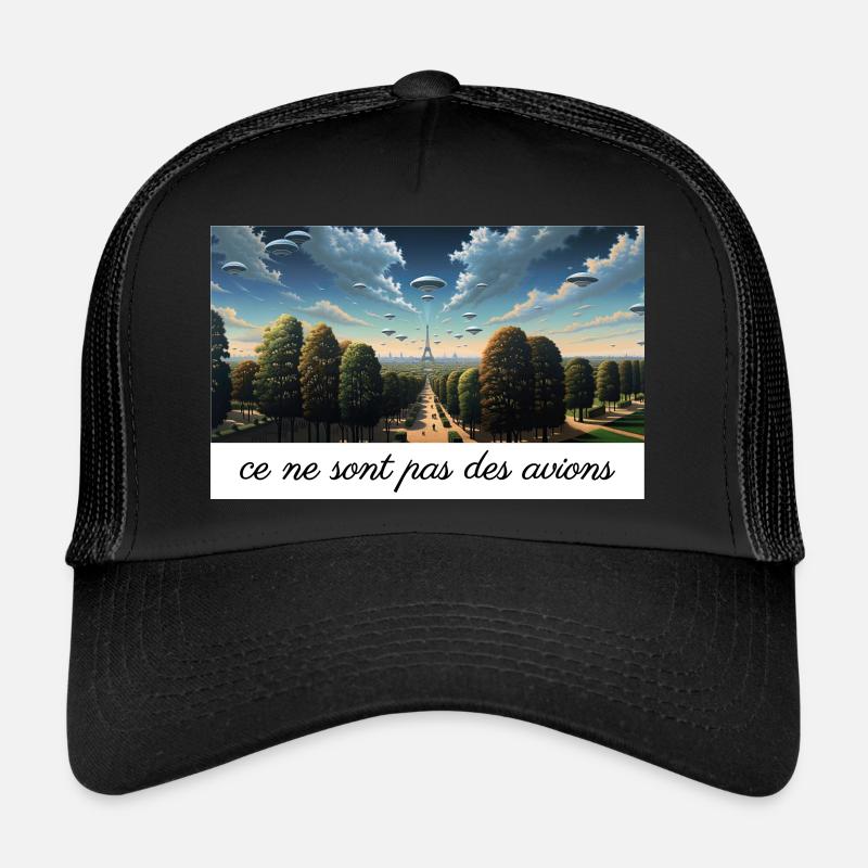 UFOs über Paris - Magritte - Trucker Cap - Schwarz/Schwarz