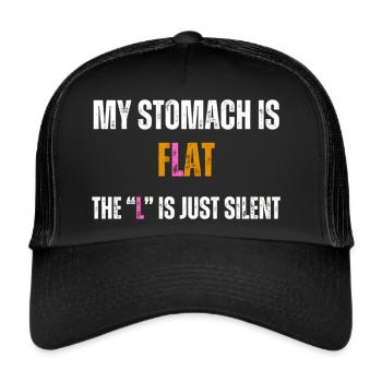 flat Stomach - flacher Bauch dick Bierbauch - Trucker Cap - Schwarz/Schwarz - Vorne