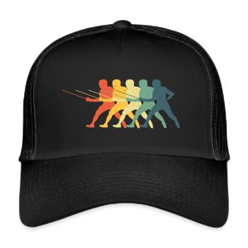 Fechten Fechtsport Grafik Retro Fechter - Trucker Cap - Schwarz/Schwarz - Vorne