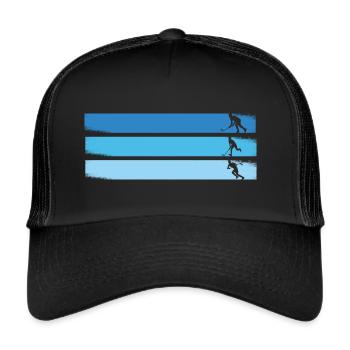 Floorball Unihockey Spiel Design Floorball Spieler - Trucker Cap - Schwarz/Schwarz - Vorne