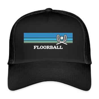 Floorball Unihockey Spiel Motiv Floorball Spieler - Trucker Cap - Schwarz/Schwarz - Vorne