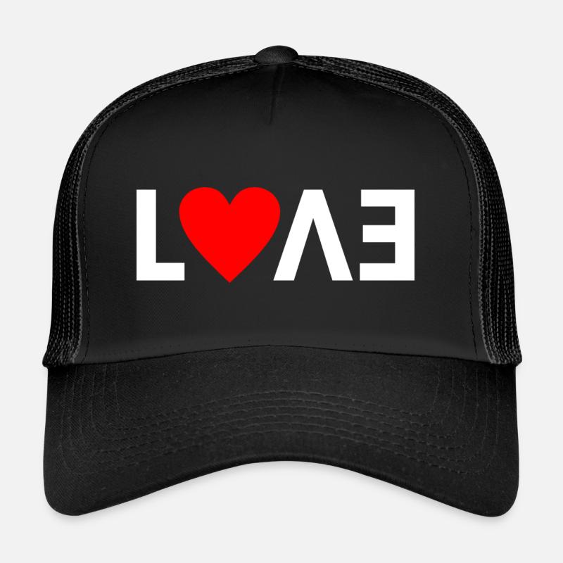 "L❤VE" Abstract design white with red heart - Trucker Cap - black/black