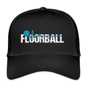 Floorball Unihockey Spieler Floorballspieler - Trucker Cap - Schwarz/Schwarz - Vorne