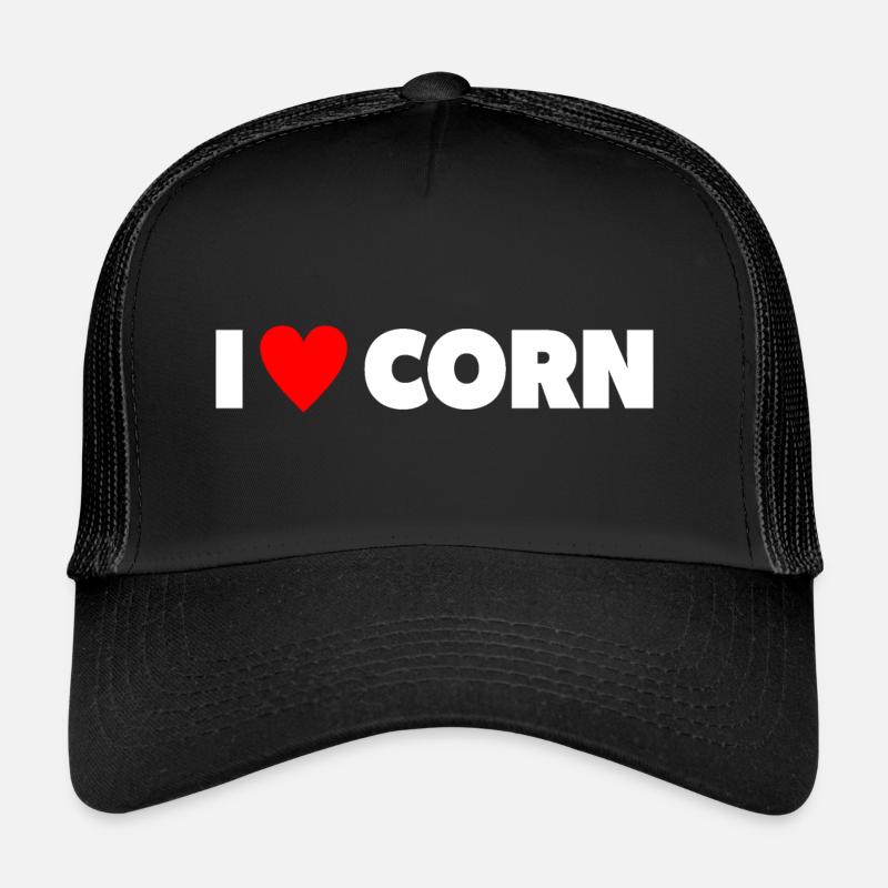 "I ❤ Corn" in white with red heart - Trucker Cap - black/black