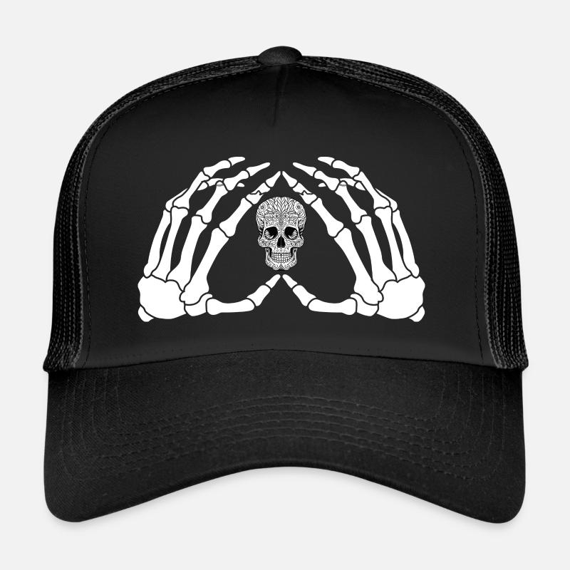 Les mains d’un squelette avec le crâne Casquette trucker 