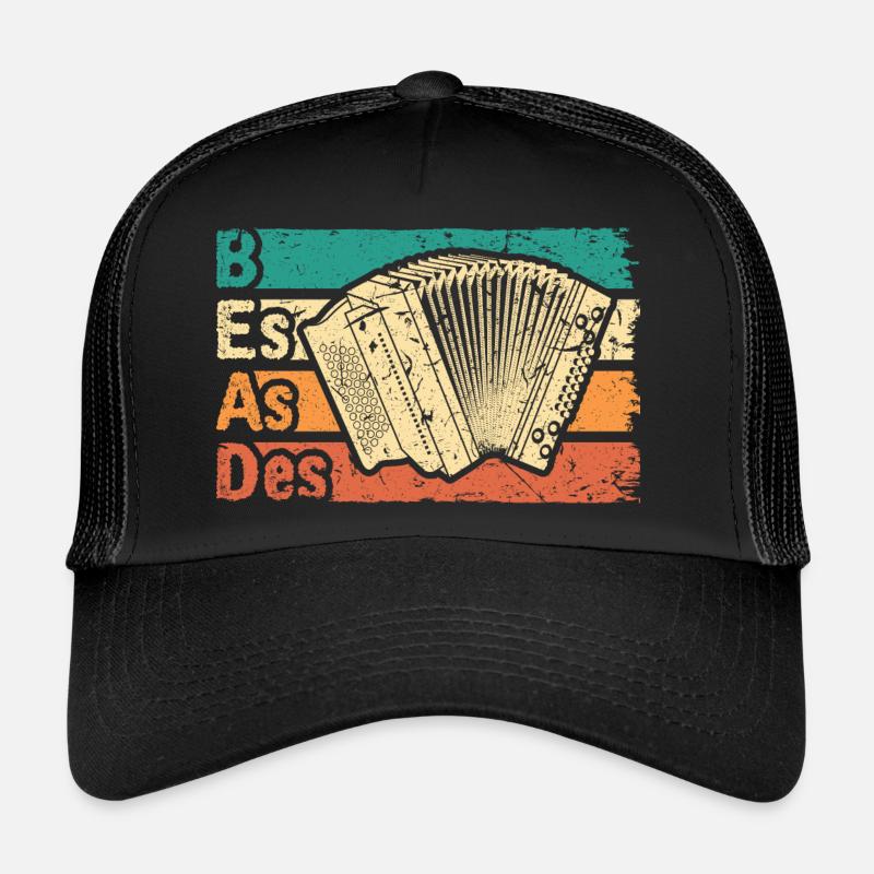Retro Steirische Harmonika B Es As Des, Quetschn - Trucker Cap - Schwarz/Schwarz