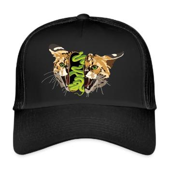 surrealer Wildkatzenkopf gefüllt mit Schlangen - Trucker Cap - Schwarz/Schwarz - Vorne