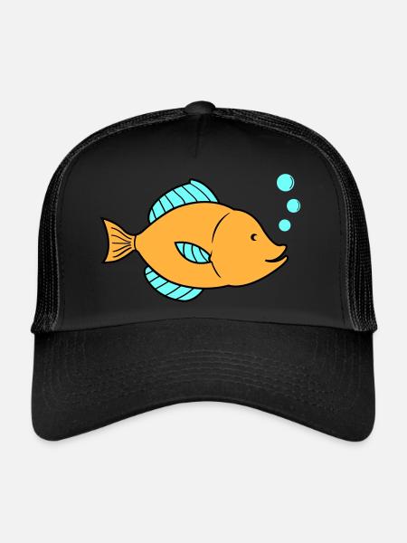 Bande dessinée de poisson 01 - Casquette trucker  - noir/noir - Devant