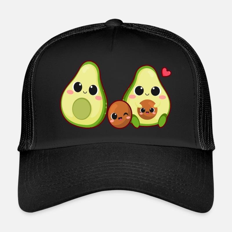 Kawaii Valentine Avocado - Avocado Design - Trucker Cap - Schwarz/Schwarz