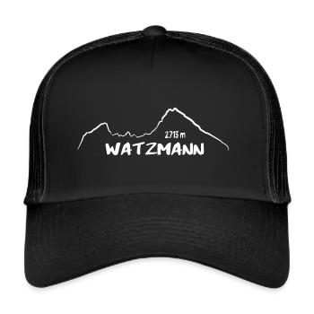 Der Watzmann Kontur Berg Königssee Wanderer - Trucker Cap - Schwarz/Schwarz - Vorne