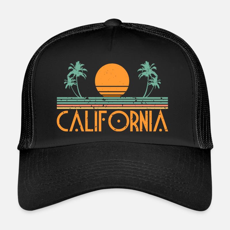 California Beach Grafik - Trucker Cap - Schwarz/Schwarz