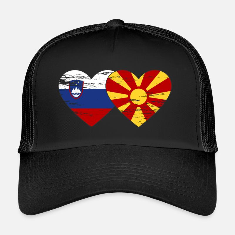 Slovénie Macédoine drapeau coeur utilisé Casquette trucker 