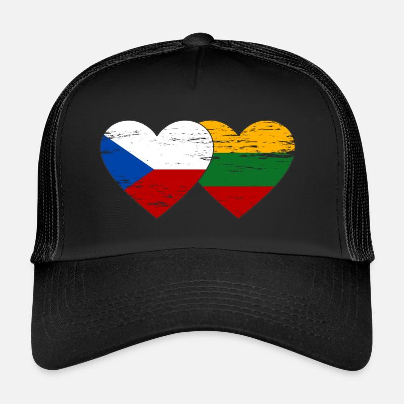 Czech Republic Lithuania Flag Heart Used Trucker Cap