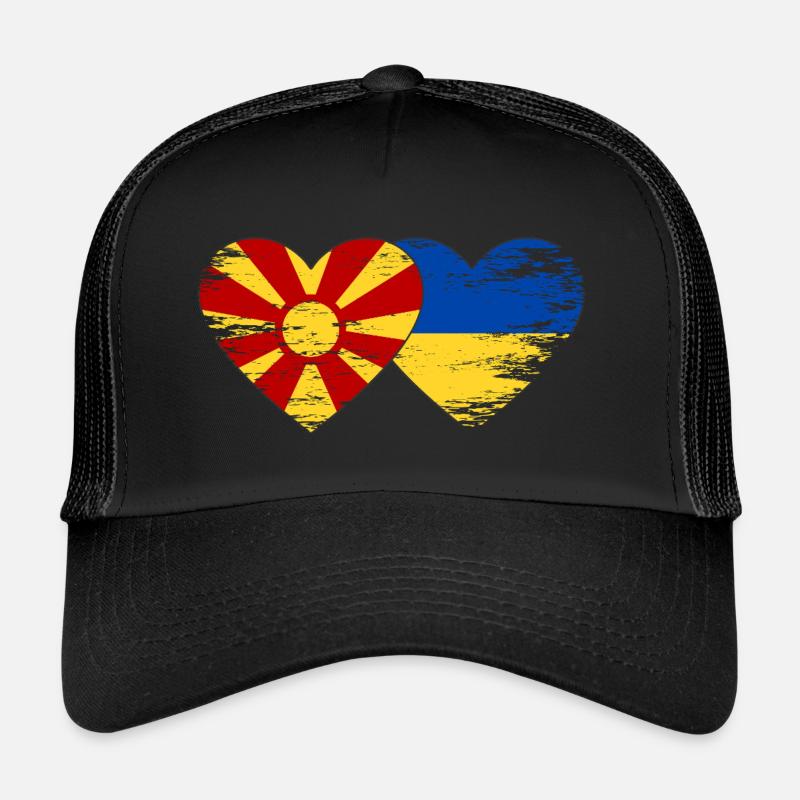 Macédoine Ukraine Drapeau Coeur Utilisé Casquette trucker 