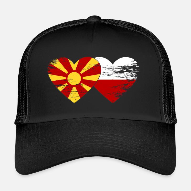 Macédoine Pologne Drapeau Coeur utilisé Casquette trucker 