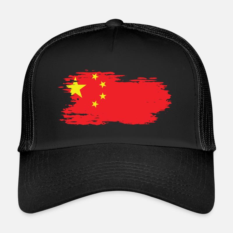 China - National Flag, Brush Effect Trucker Cap