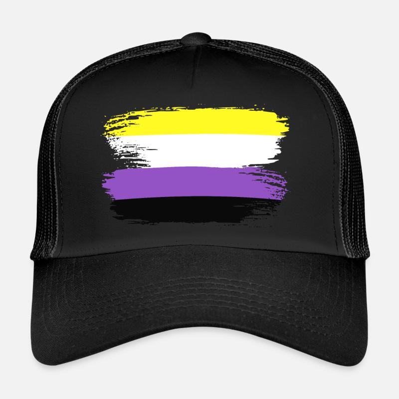 Flagge Stolz Nonbinary LGBTQ Fahne Pride LGBT - Trucker Cap - Schwarz/Schwarz