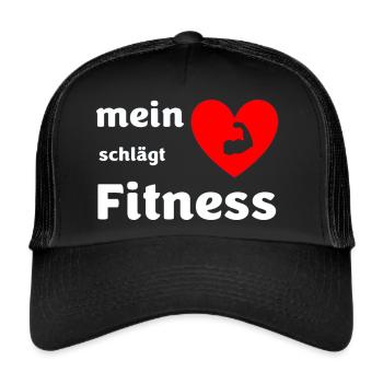 Mein Herz schlägt für Fitness - Trucker Cap - Schwarz/Schwarz - Vorne