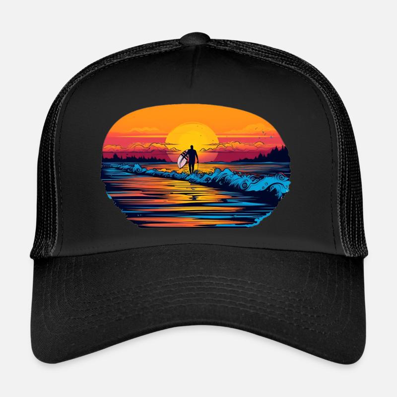 Surfers on the beach at sunset - Trucker Cap - black/black