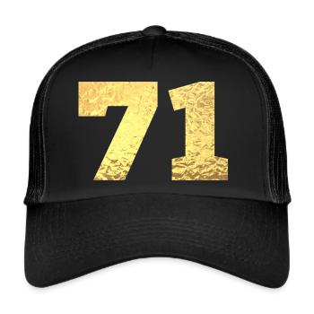 71 Gold Glitter - 71 Geburtstag - Trucker Cap - Schwarz/Schwarz - Vorne