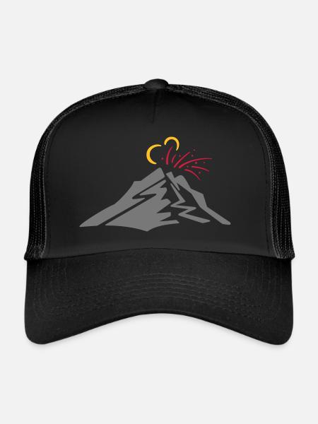 Volcano - vector line drawing, gift - Trucker Cap - black/black
