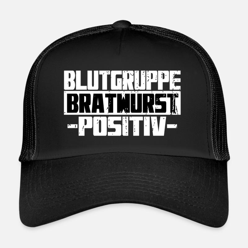 Blutgruppe Bratwurst positiv lustig Grill - Trucker Cap - Schwarz/Schwarz