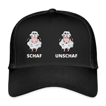 Schäfchen Schaf Unschaf Schafbock Schaffell - Trucker Cap - Schwarz/Schwarz - Vorne