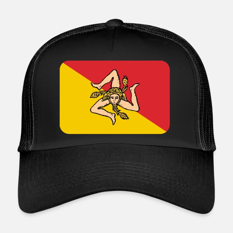 SICILY FLAG round corner 400 dpi - Trucker Cap - black/black