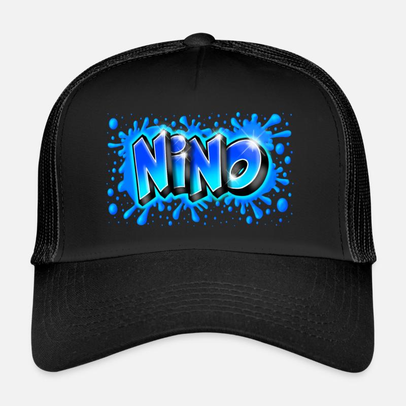 Graffiti NINO platsch blau - Trucker Cap - Schwarz/Schwarz