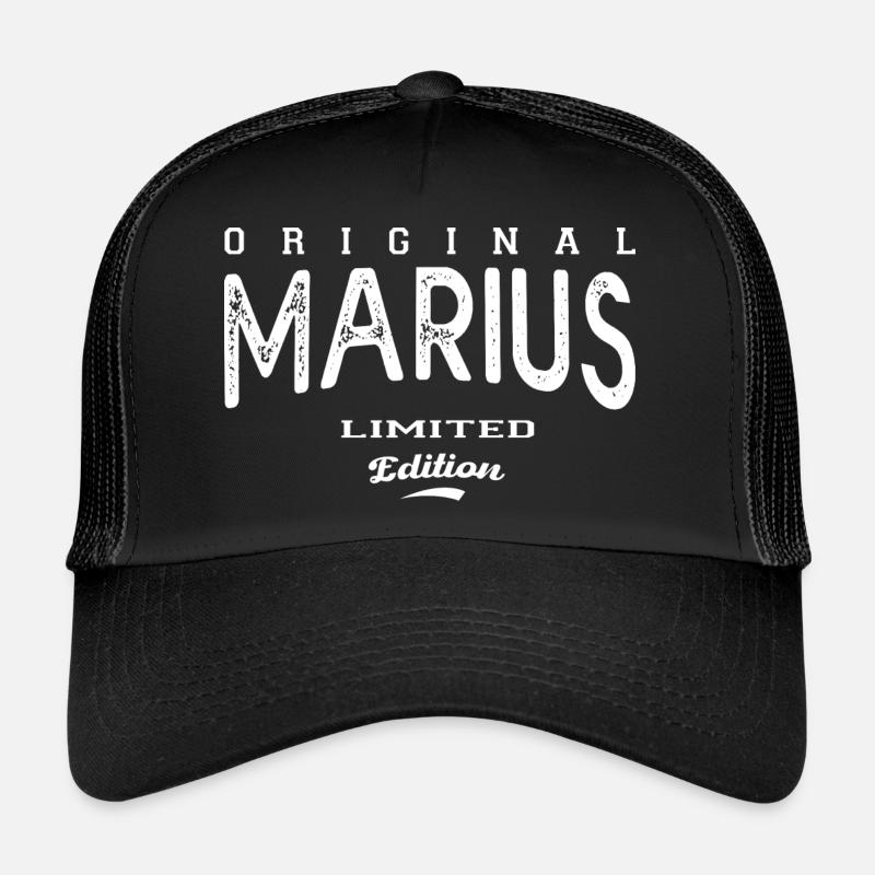 Marius Geschenk T-Shirt Personalisierter Name Marius - Trucker Cap - Schwarz/Schwarz