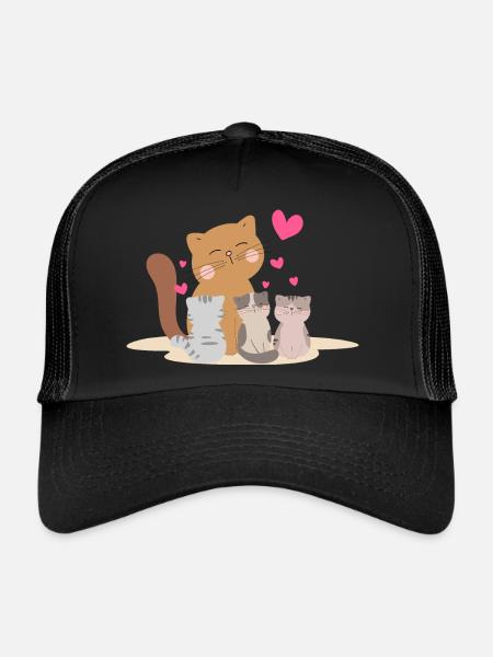 Chat de mère avec ses chatons avec tant d’amour ! - Casquette trucker  - noir/noir - Devant